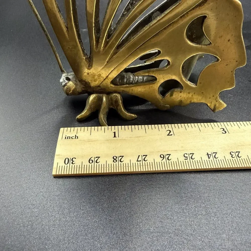 Vintage Brass Standing Butterfly Photo Stand Stationary Holder Mid Century - Picture 9 of 9